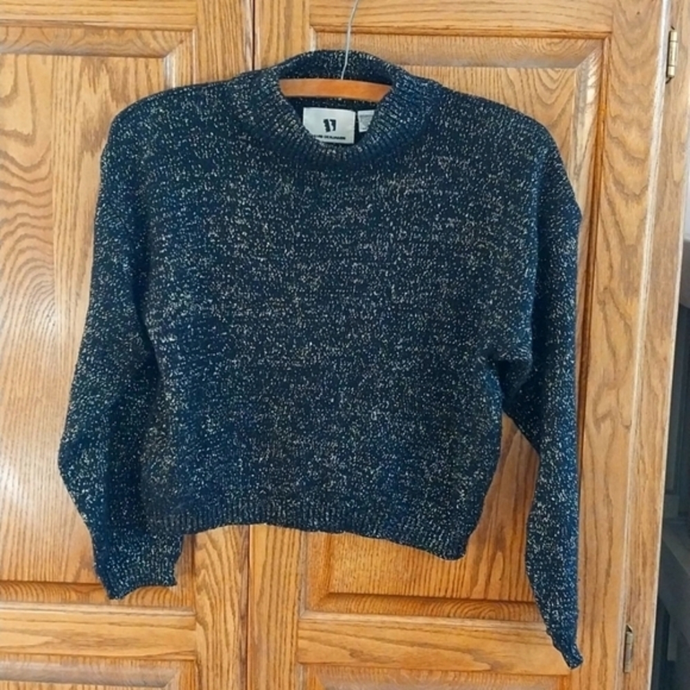 David Benjamin Vintage‎ Mock Neck Sweater Small Bling Black Gold Holiday Sparkle